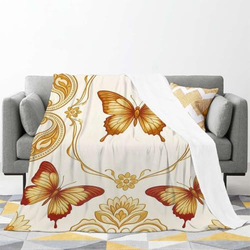 Vintage Floral Washable Fuzzy Blanket Paisley Print Retro Lightweight