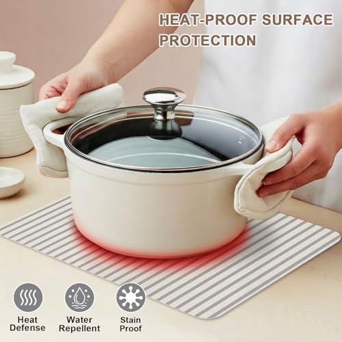 Minimalist Stripe Faux Leather Placemats Set of 6, 12x18in, Waterproof