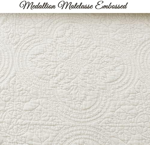 Cozy Line Home Fashions 100% Cotton Medallion Off White Matelasse