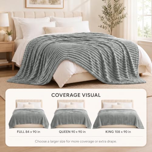 HIMEET Grey King Size Blanket for Bed, 300GSM Ribbed Fleece