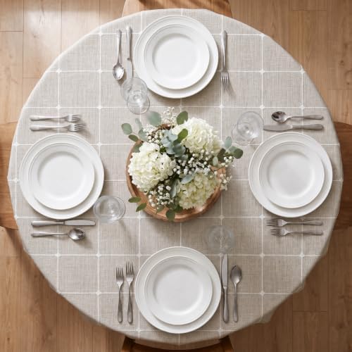 Horaldaily Farmhouse Plaid Tablecloth, Light Coffee, 70×70 Inch Round