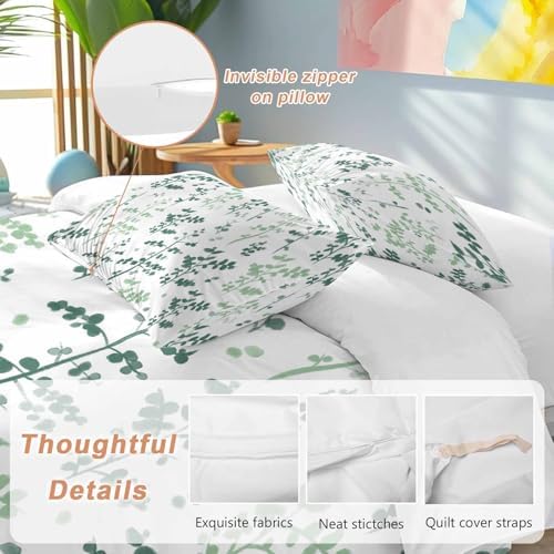 Sage Green Botanical Bedding Duvet Cover Queen Size - 1 Quilt Cover