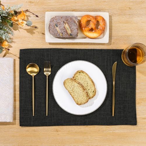 SHACOS Washable Woven Fabric Placemats Set of 6 Heat Resistant Place