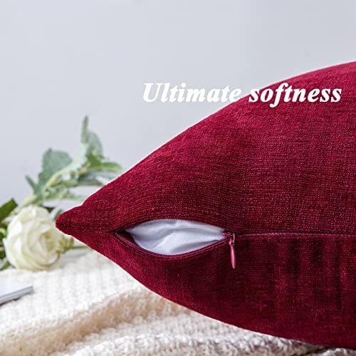 GAWAMAY Burgundy Red Chenille Throw Pillow Covers 20x20 Set of 2 for