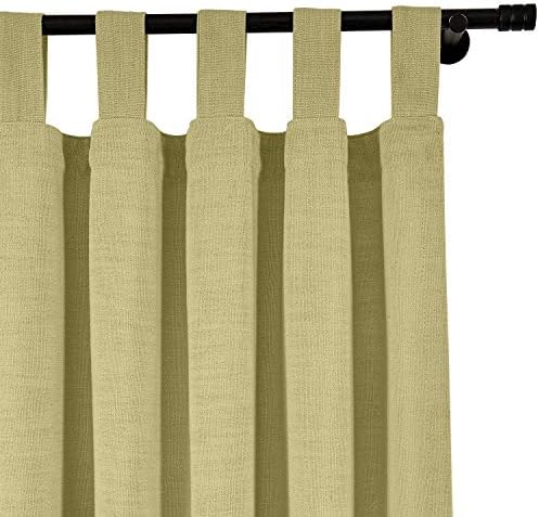 TWOPAGES Elegant Tab Top Curtain for Living Room, Solid Khaki Linen