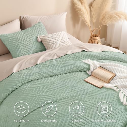 Andency Sage Green California King Comforter Set, 3 Pieces Bedding Set