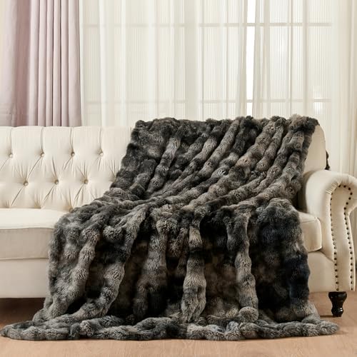 Wajade Fluffy Faux Fur Throw Blanket for Couch Bed 90x90, Luxury Soft