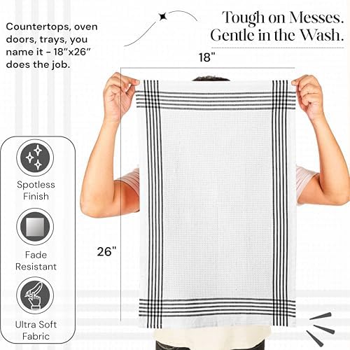 Black and White Kitchen Towels 12 Pack, 16x26 Inch, 100% Cotton Waffle