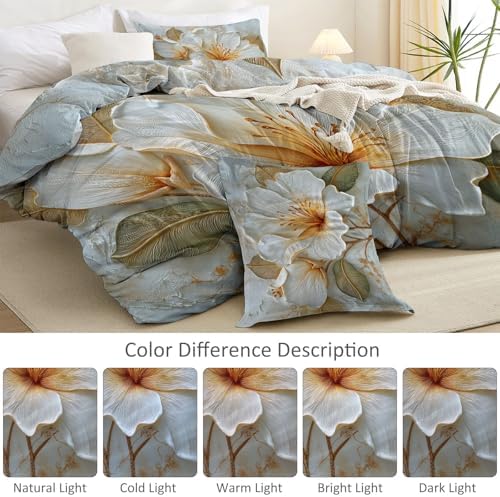 Set Microfiber Duvet Cover King Size, Modern Style Flower Leaf Relief