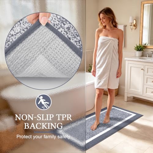 Pauwer Bathroom Rugs Sets 2 Piece, Non Slip Washable Bath Mat, Dark