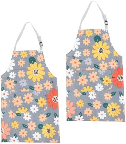Reusable Cotton Linen Kitchen Apron 2pcs Set with Adjustable Belt and
