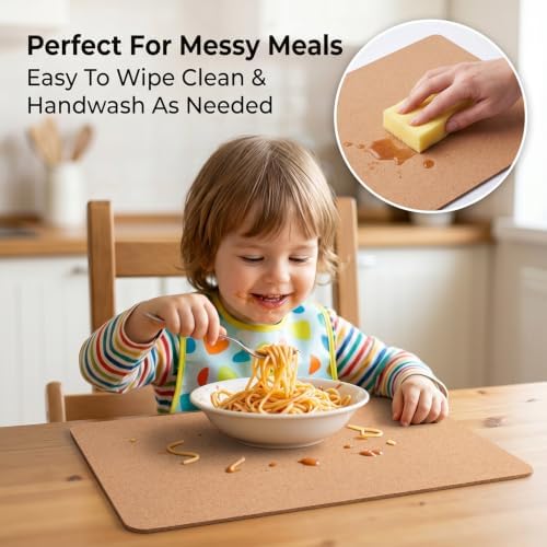 4 Pcs Cork Placemats 17 x 12 Inch, Natural Wood Grain Heat Resistant