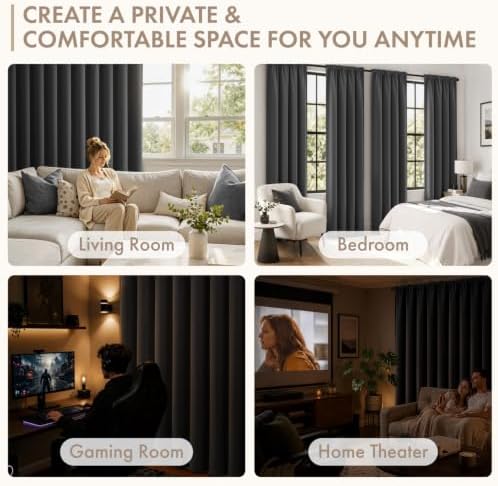 MIULEE Gray Blackout Curtains 63 Inch Length for Bedroom Set of 4