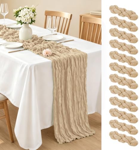 12 Pack Beige Cheesecloth Table Runner 17x108 Inch Semi Sheer Boho