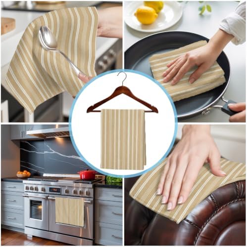 Brown Beige Striped Kitchen Towels Set of 3, Ultra Absorbent Dish