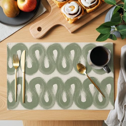 Round Placemats Set of 8 Neutral Waves Place Mats Nature Minimalist