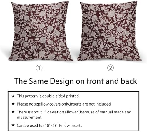 Wine Red and Gray Boho Floral Pillowcase Set of 2 Red Flowers Block