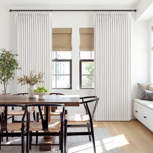 120 Inches Extra Long 50"W Beige White Blackout Curtains Pinch Pleated