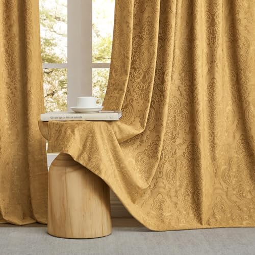 GIGIZAZA Gold Velvet Curtains 120 Inch 2 Panels for Living Room
