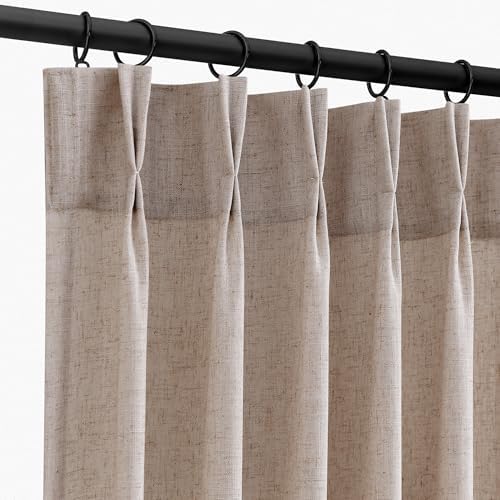 SMABU Extra Long Linen Curtains Pinch Pleated 108 Inches Oatmeal 2