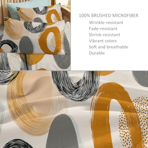 Abstract Geometric Neutral Color Circles Duvet Cover Set King 3 Pieces