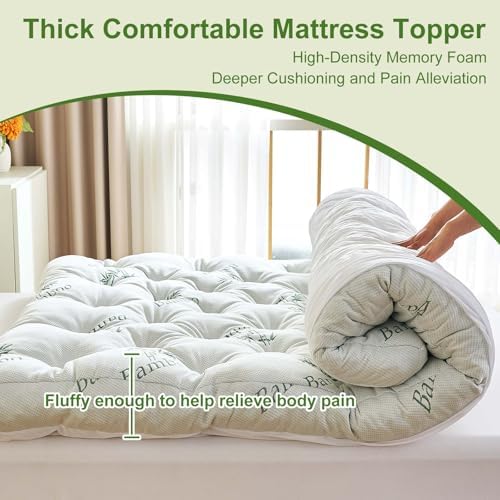 Whatsbedding Memory Foam Mattress Topper, 5 Inches Bamboo Viscose