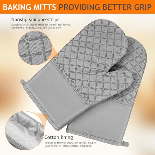 Cooking Gloves Set Cotton Silicone Grip for Baking and Oven Use