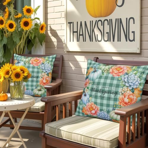 Outdoor Waterproof Throw Pillow Cover Thanksgiving Pumpkin Buffalo