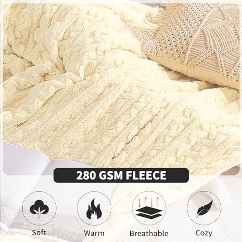 FY FIBER HOUSE Fleece Throw Blankets with 3D Pattern – Warm Super Soft