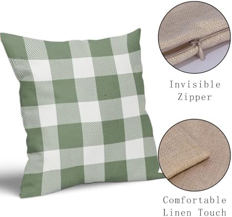 Light Sage Green and White Buffalo Plaid Pillow Covers 18x18 Set of 2