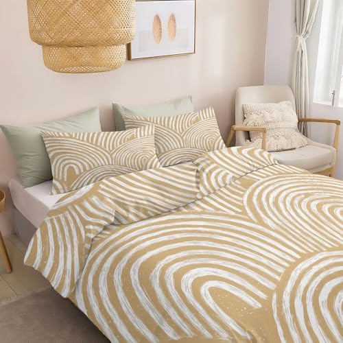 Minimalist Hand Drawn Line Bohemian Style Duvet Cover Reversible Beige