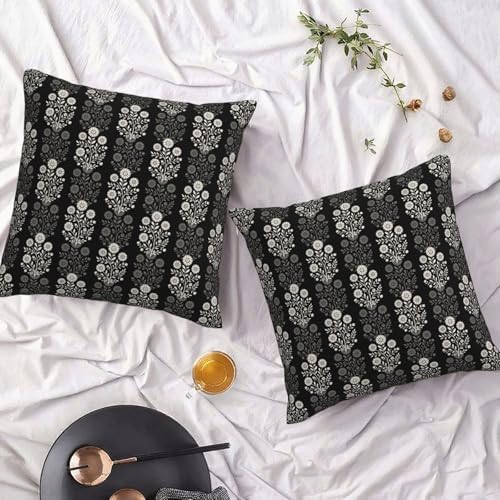 Vintage Black Cream Floral Block Print Decorative Pillow Covers 20x20