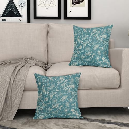 Teal Spring Easter Pillow Covers 22x22 Inch Set of 2 Rabbit Bunny