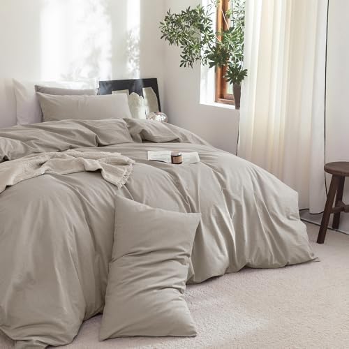 FOSSA Duvet Cover Set 100% Washed Cotton Linen Feel Full