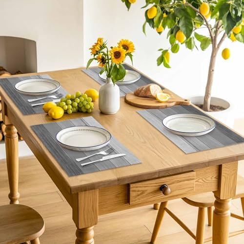 Placemats Set of 8, Country Gray Ombre Stripe Washable Table Mats for