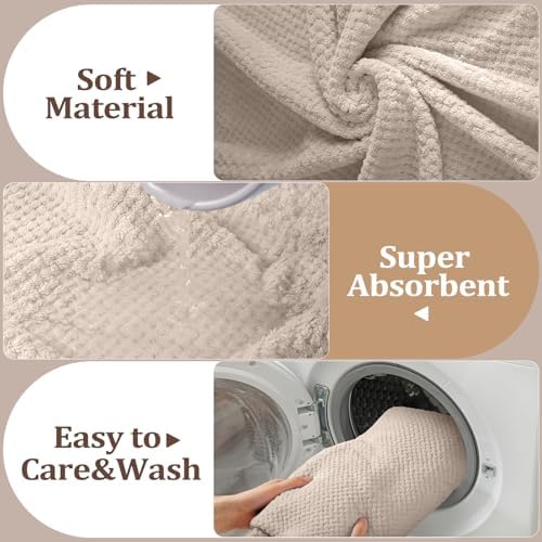 Preboun 12 Pcs Bath Towels Set Washcloths Microfiber,Taupe Gradient