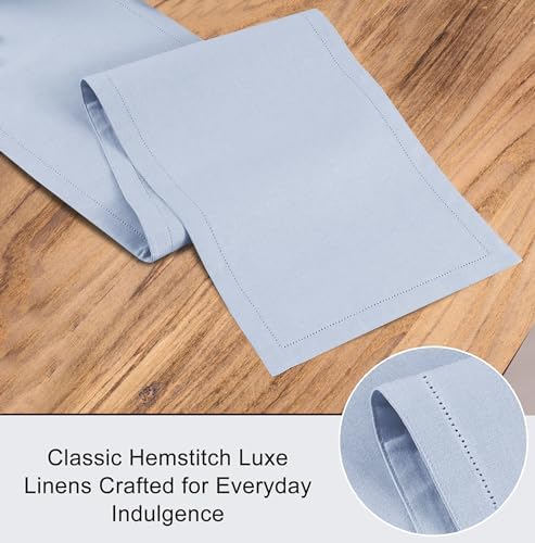 Ruvanti Cotton Linen Table Runner 72"x14" Classic Hemstitched - Arctic