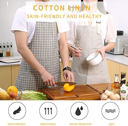 Tosewever 2 Pieces Kitchen Cooking Aprons, Waterproof Linen Adjustable