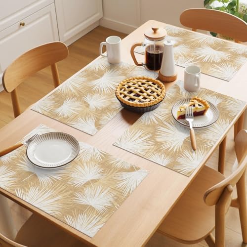Placemats Set of 8, Beige Palm Leaves Coastal Woven Placemat, Linen