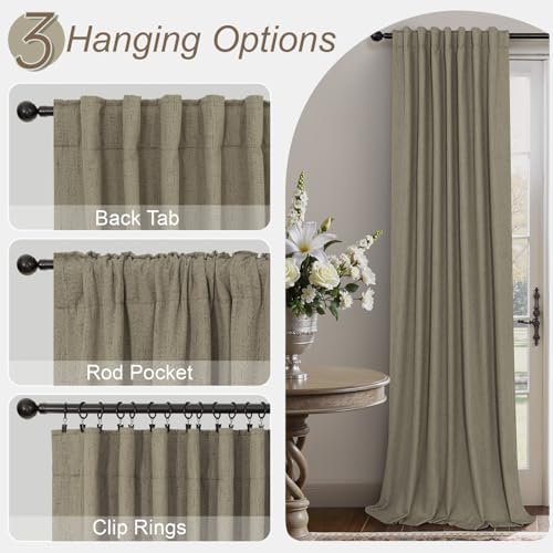 Dark Taupe Neutral Blackout Curtains 96 Inch Long 2 Panel Insulated