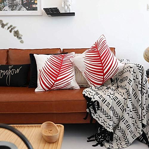 Pack of 2 Red Leaf Jacquard Cushion Covers 18x18 or 45x45cm Embroidery
