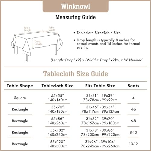 Winknowl Rustic Tablecloth, Cotton Linen Fabric Wrinkle Free Table