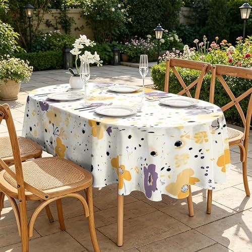Small Floral Pattern Print Oval Table Cloth, Waterproof Duty Vinyl