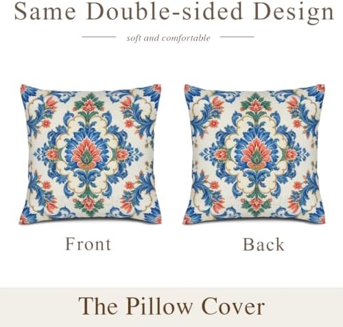 Blue Coral Floral Pillow Covers 20x20 Inch Set of 2 Linen for Home
