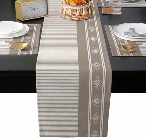 Brown Striped Table Runner and Placemats for Dining Table, Burlap