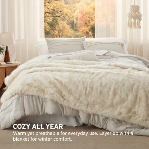 Bedsure Queen Comforter Set 4 Piece, Beige Boho, Pinch Pleat