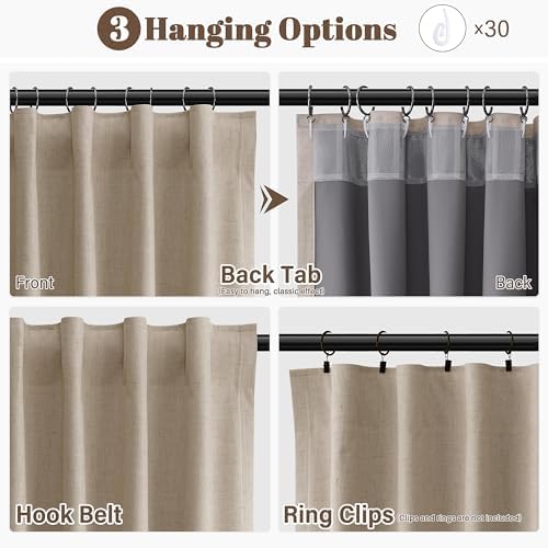 Guken 100% Blackout Linen Ceiling to Floor Curtains 96 Inches Long