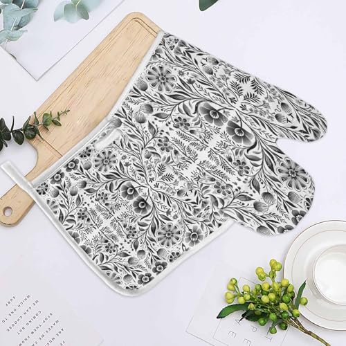 Quilted Cotton Terry Cloth Oven Mitt, Pot Holder Grey Ethnic Style