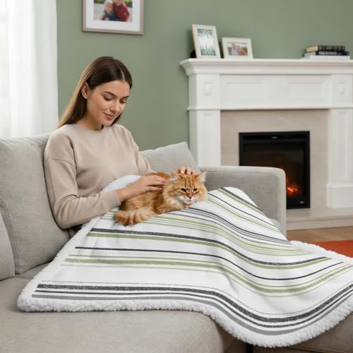 Fleece Sherpa Bed Blankets, Sage Green Gray Microfiber Plush Flannel