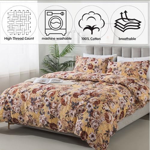 FADFAY Duvet Cover Set Queen Size 100% Brushed Cotton, Luxury Peony